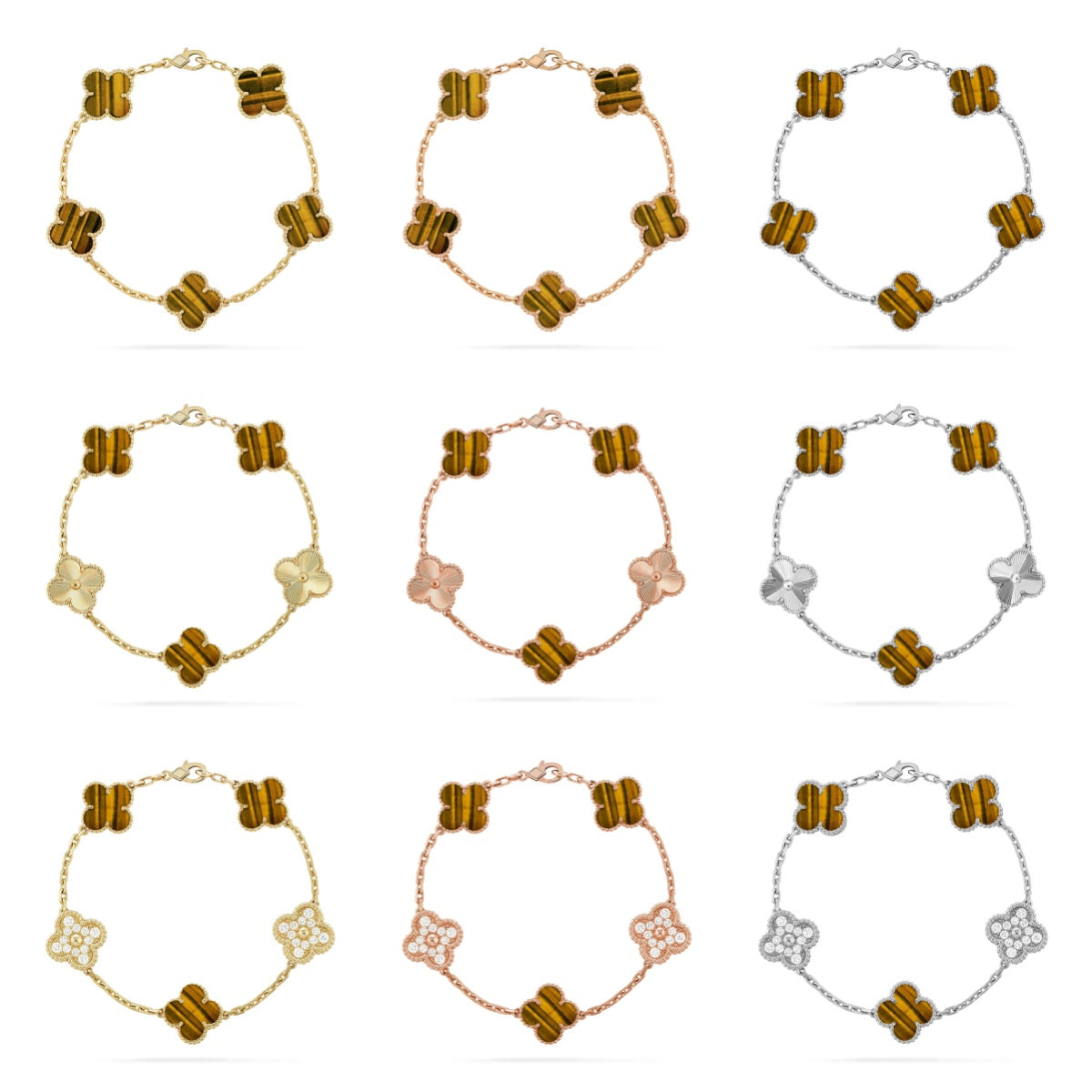 [ECHO ] CLOVER 5 MOTIFS TIGER EYE BRACELET COLLECTION