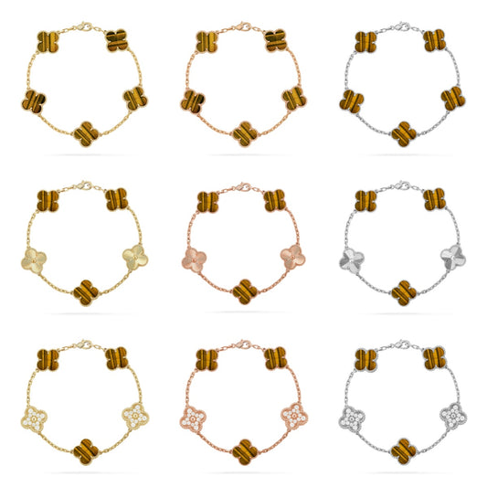[ECHO ] CLOVER 5 MOTIFS TIGER EYE BRACELET COLLECTION