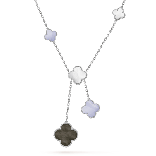 [ECHO ]CLOVER MOP CHALCEDONY NECKLACE SILVER 6 MOTIF
