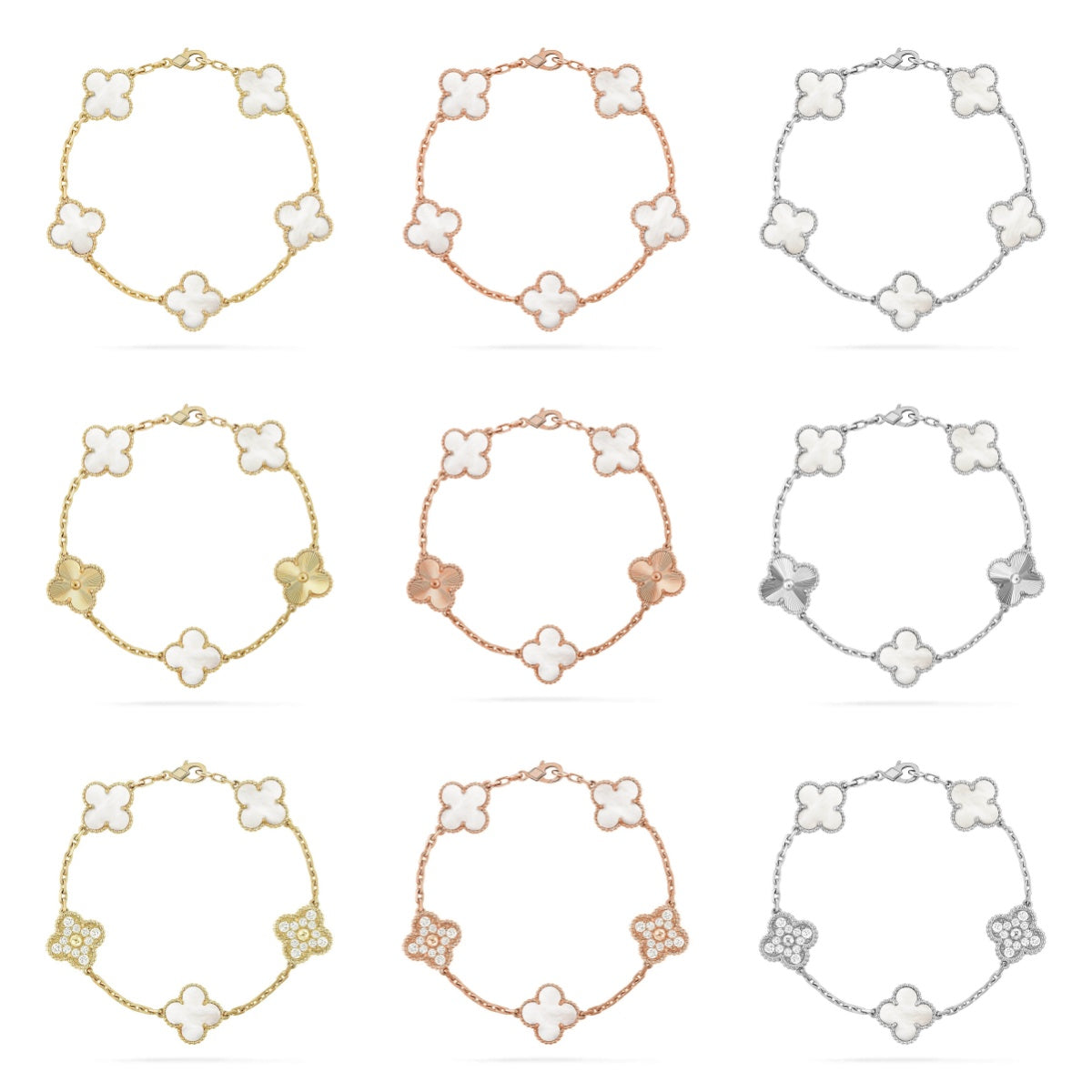 [ECHO ]CLOVER WHITE PEARL MOP 5 MOTIF BRACELET COLLECTION