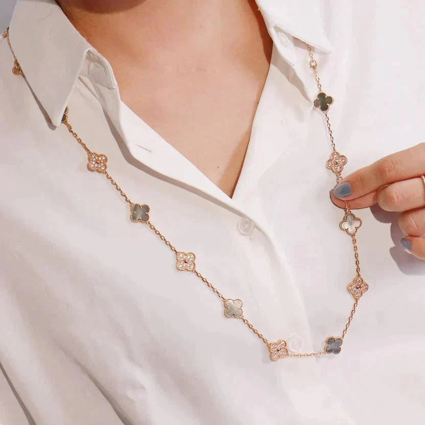 [ECHO ]CLOVER 20 MOTIFS DARK MOP DIAMOND  NECKLACE