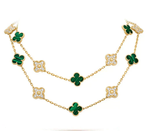 [ECHO ]CLOVER 20 MOTIFS MALACHITE DIAMOND NECKLACE