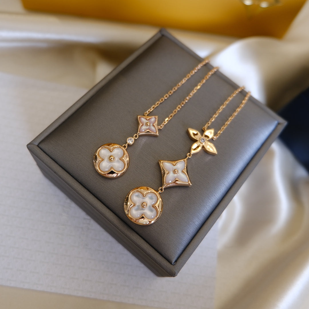 [ECHO ]COLOR BLOSSOM LARIAT NECKLACE PINK GOLD WHITE MOTHER PEARL AND DIAMOND