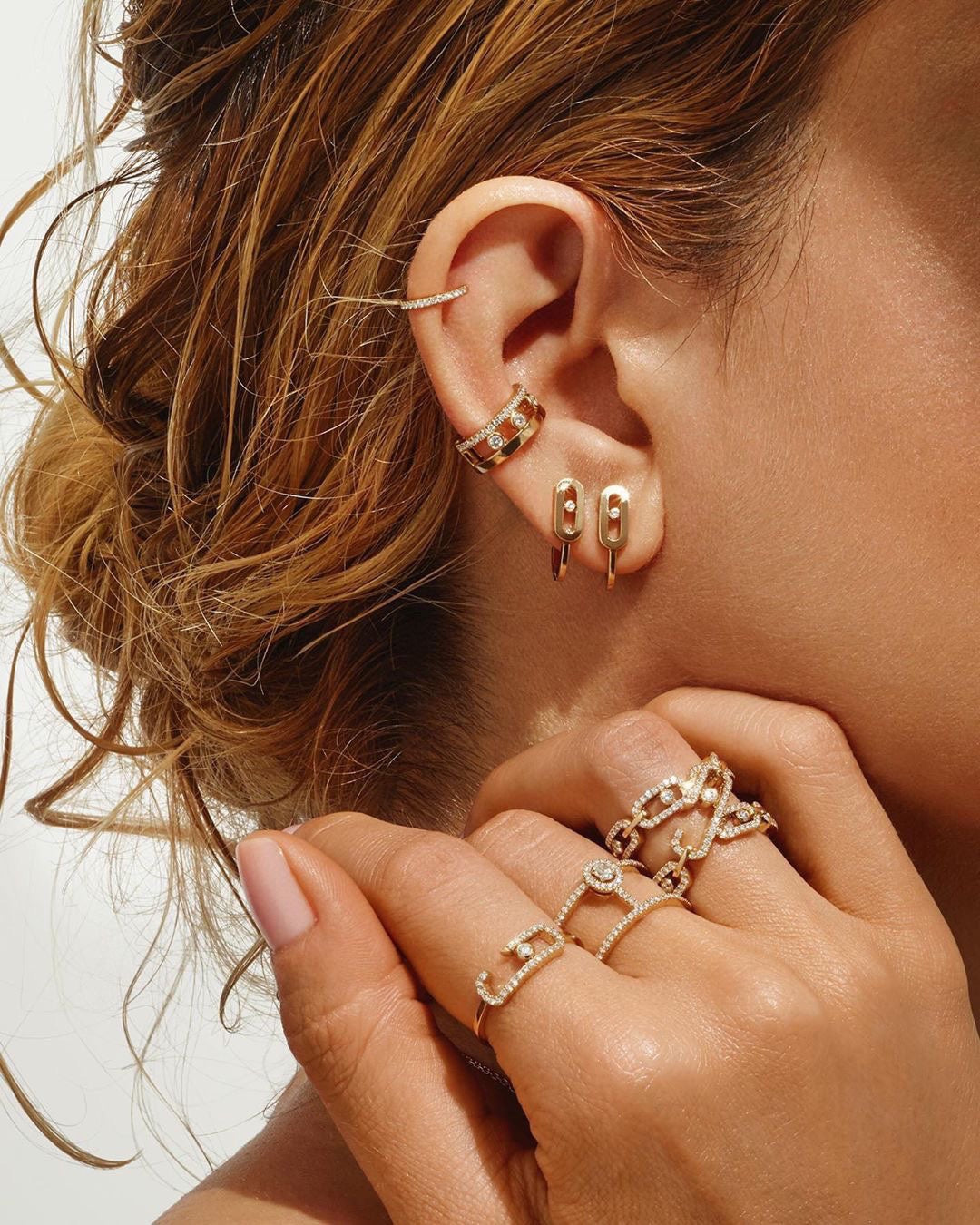 [ECHO]CREOLES MOVE UNO MINI 1 DIAMOND EARRINGS