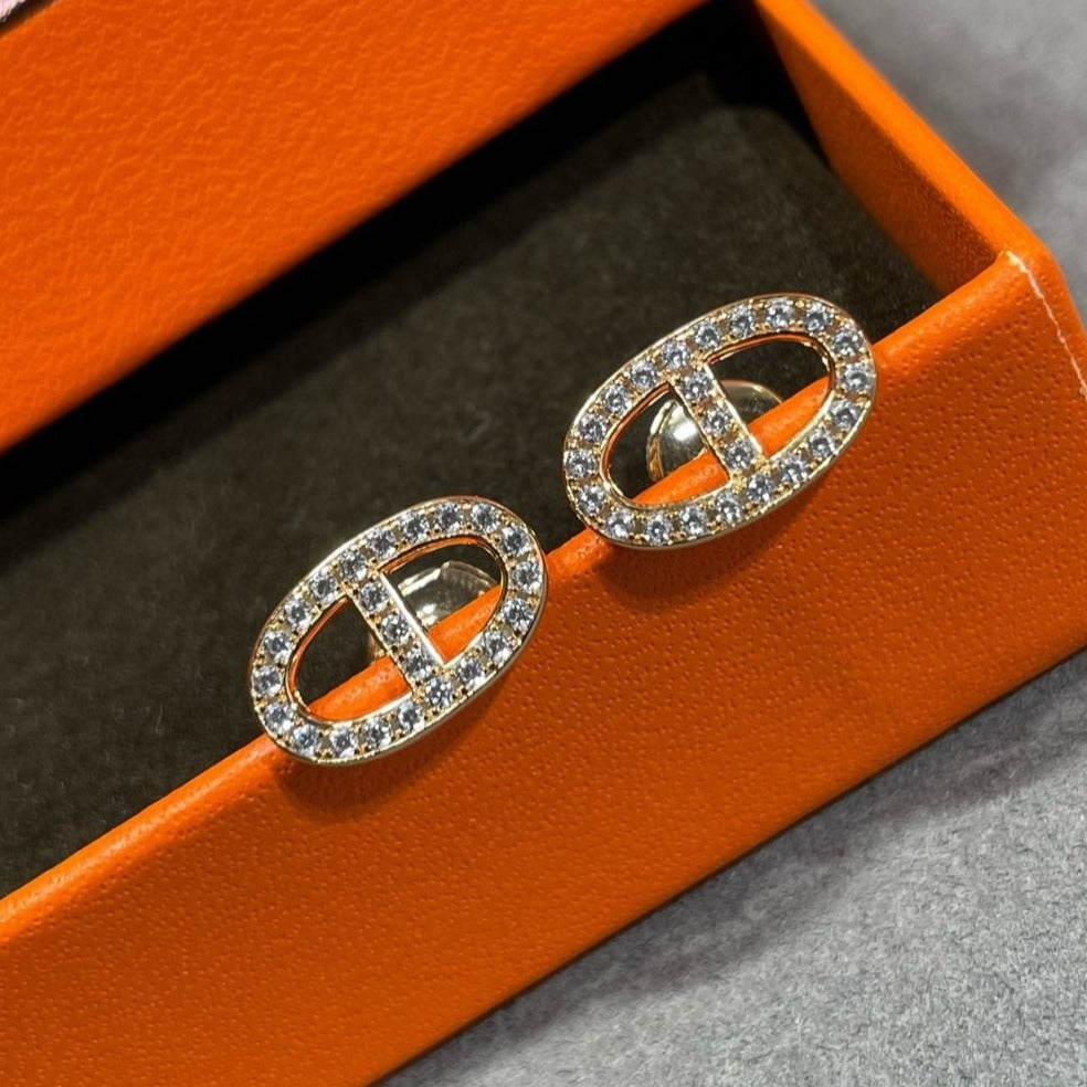 [ECHO ]HM FULL DIAMOND PIG NOSE STUD EARRINGS