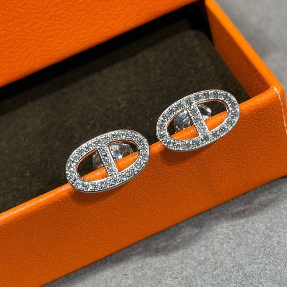 [ECHO ]HM FULL DIAMOND PIG NOSE STUD EARRINGS