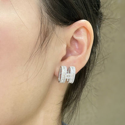 [ECHO ]H STUD EARRINGS WITH SILVER DIAMONDS