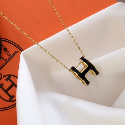 [ECHO ]HM CLIC BLACK ENAMEL GOLD NECKLACE