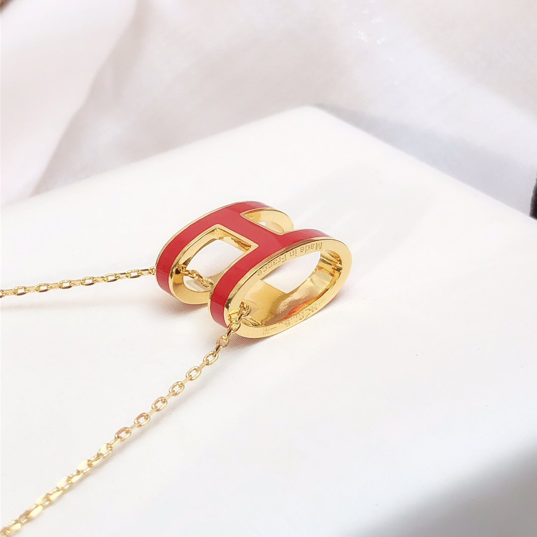 [ECHO ]HM CLIC RED ENAMEL GOLD NECKLACE