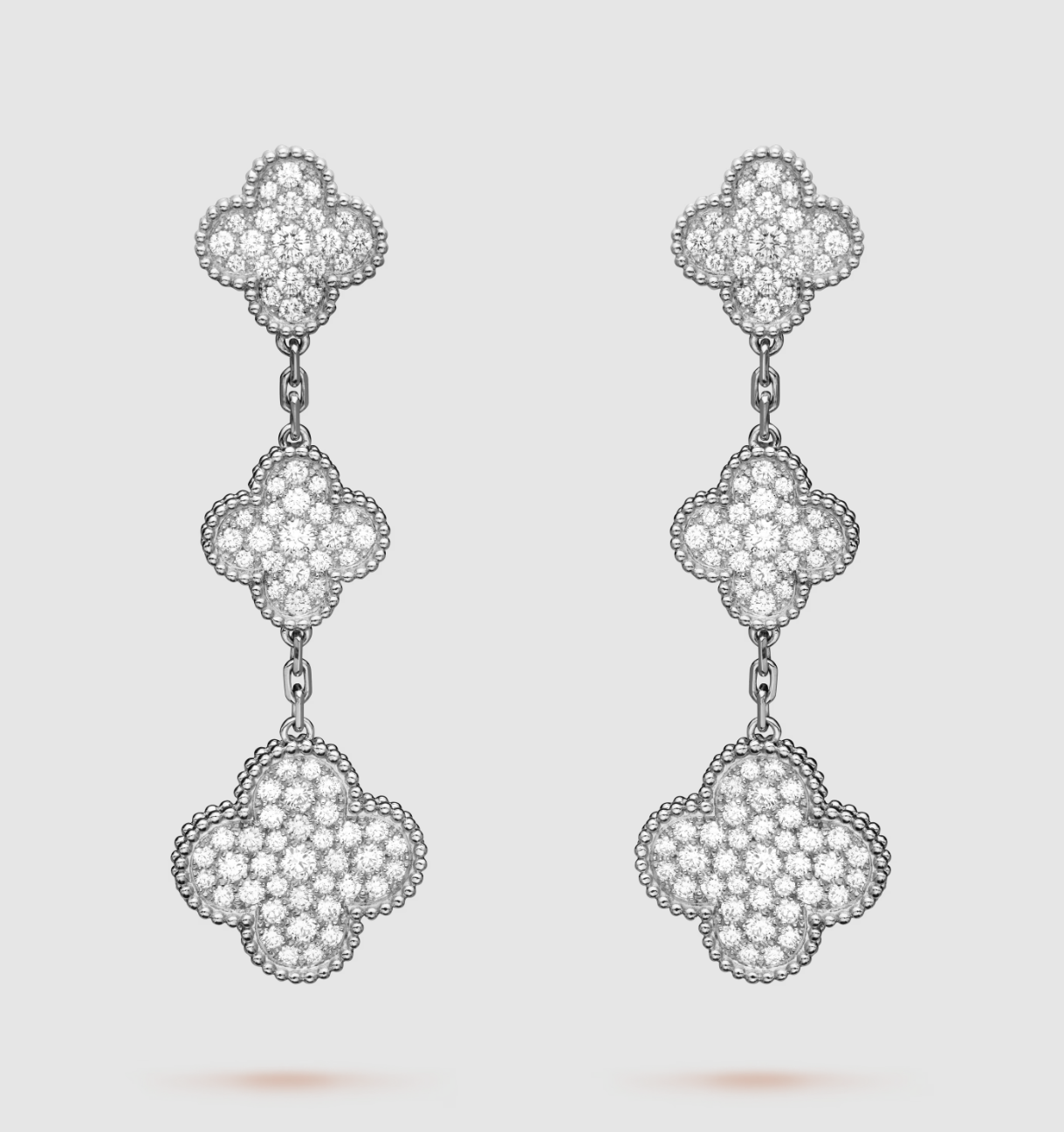 [ECHO ]CLOVER 3 MOTIF DIAMOND SILVER DROP EARRINGS