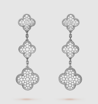 [ECHO ]CLOVER 3 MOTIF DIAMOND SILVER DROP EARRINGS