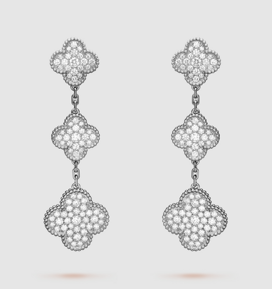 [ECHO ]CLOVER 3 MOTIF DIAMOND SILVER DROP EARRINGS