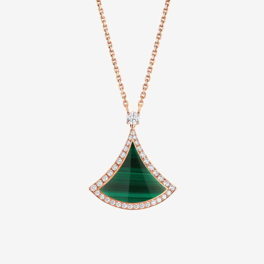 [ECHO ]DREAM MALACHITE DIAMOND PAVED PINK GOLD NECKLACE