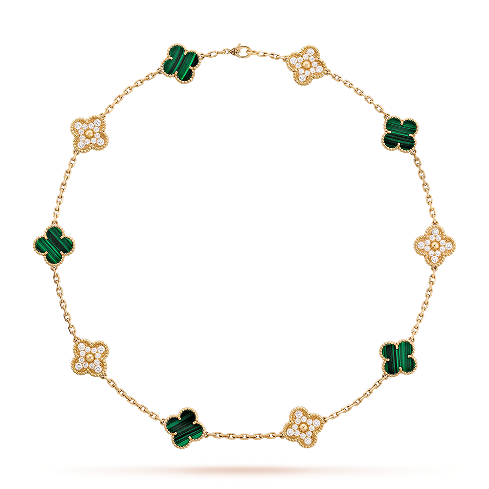 [ECHO ]CLOVER 10 MOTIFS MALACHITE DIAMOND NECKLACE