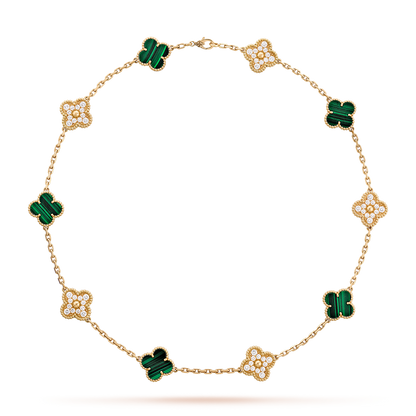[ECHO ]CLOVER 10 MOTIFS MALACHITE DIAMOND NECKLACE
