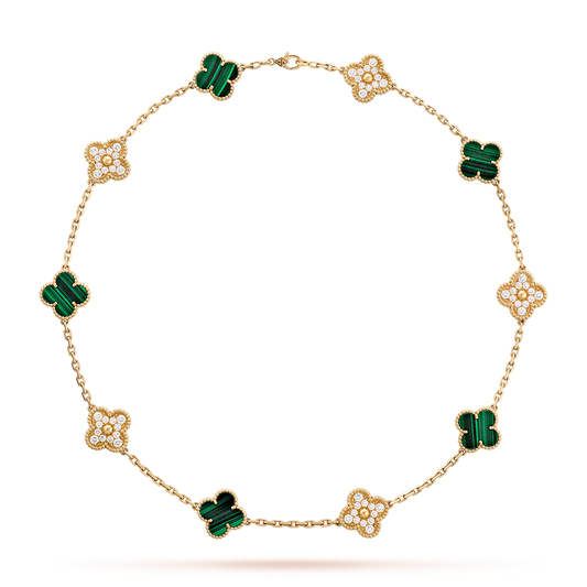 [ECHO ]CLOVER 10 MOTIFS MALACHITE DIAMOND NECKLACE