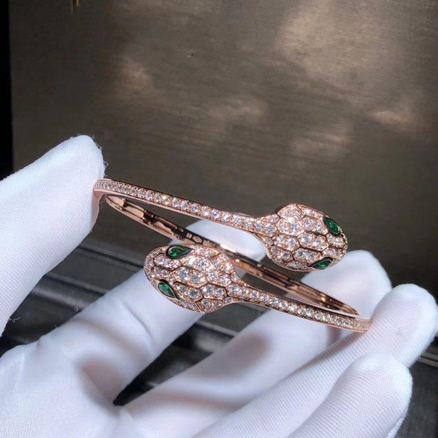 [ECHO ]SERPENTI BRACELET PINK GOLD MALACHITE DIAMOND DOUBLE SNAKE