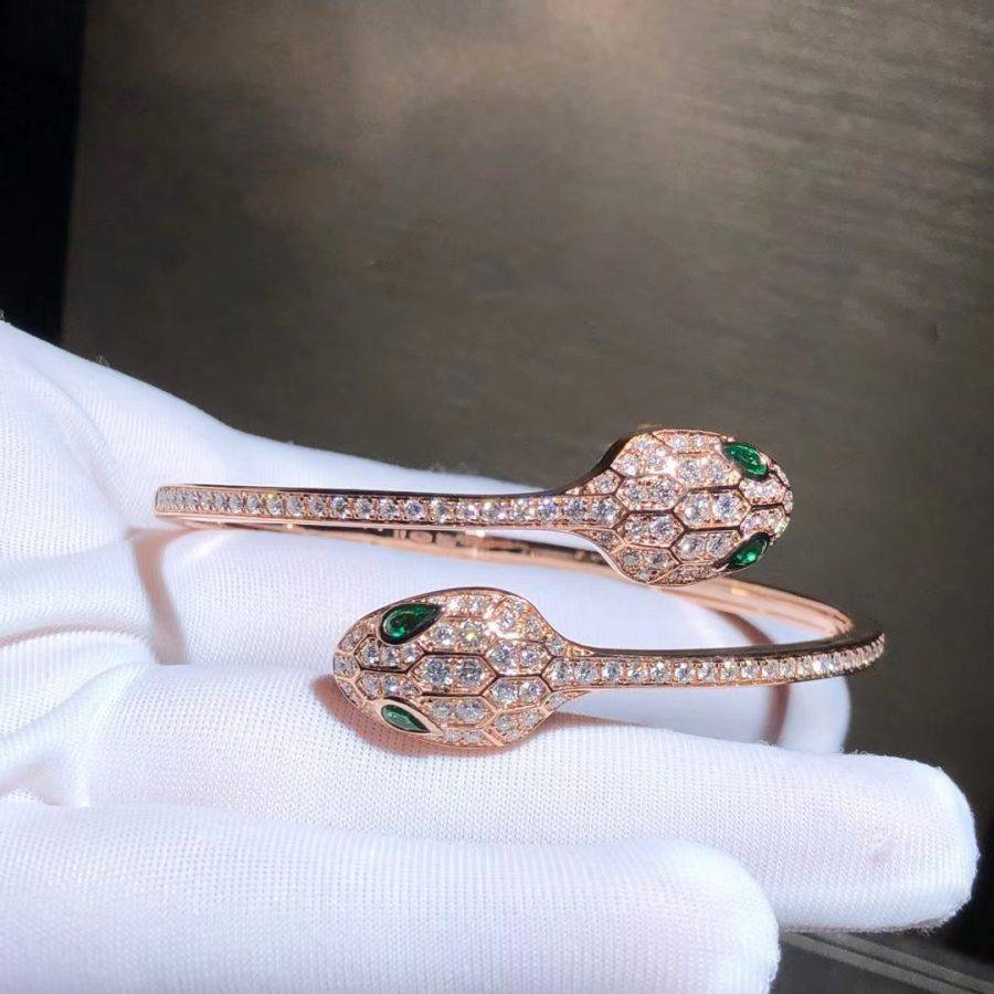 [ECHO ]SERPENTI BRACELET PINK GOLD MALACHITE DIAMOND DOUBLE SNAKE