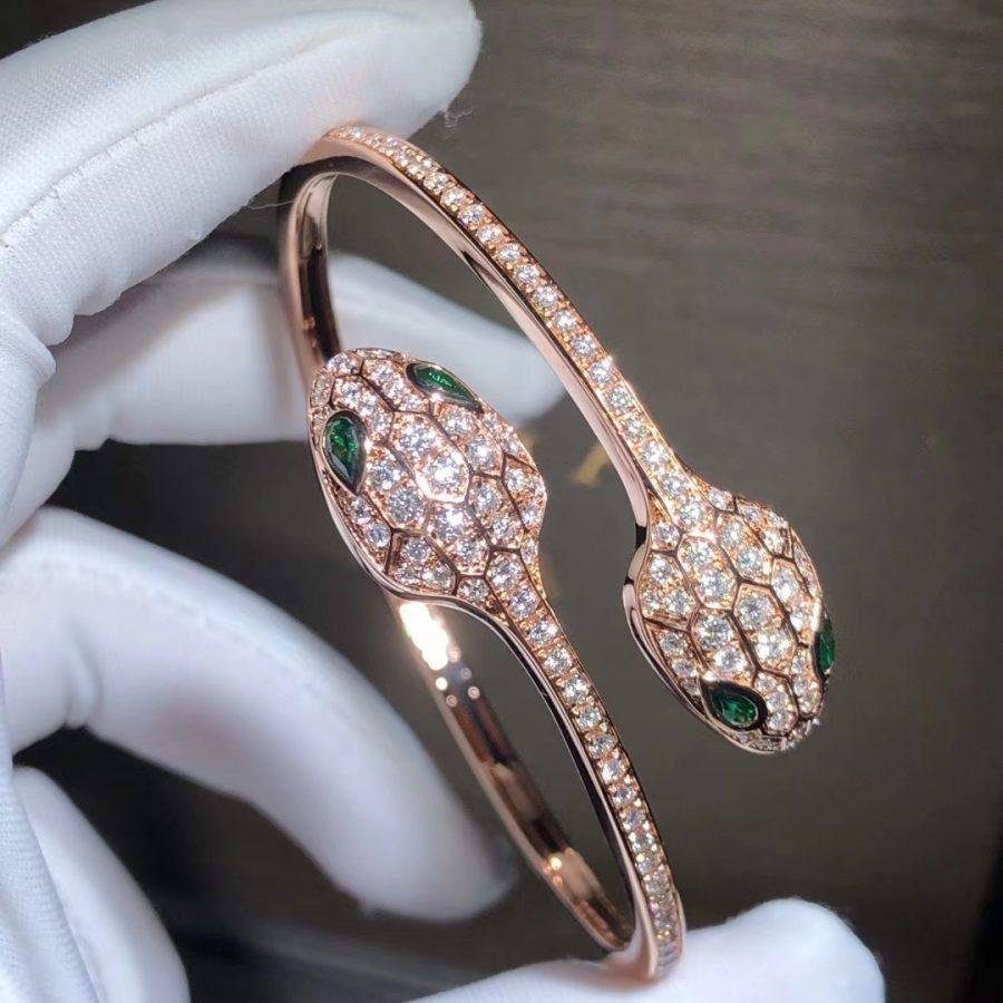 [ECHO ]SERPENTI BRACELET PINK GOLD MALACHITE DIAMOND DOUBLE SNAKE