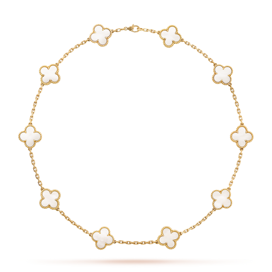 [ECHO ]CLOVER 10 MOTIFS WHITE MOTHER OF PEARL NECKLACE