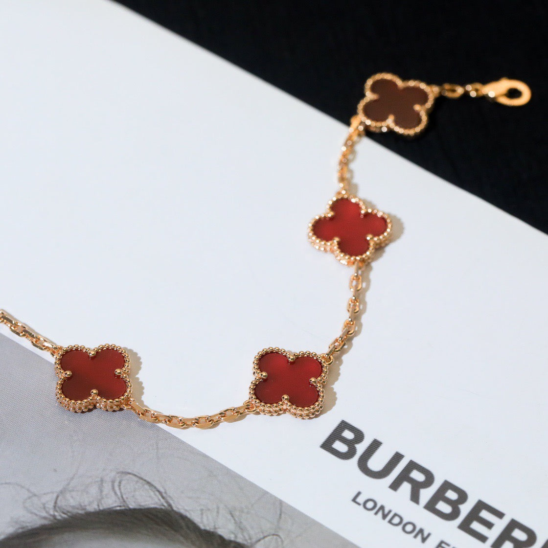 [ECHO ]CLOVER 5 MOTIFS RED AGATE  BRACELET