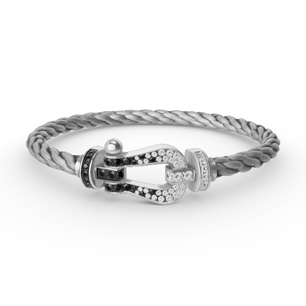[ECHO ]FORCE LARGE HORSESHOE BLACK WHITE DIAMOND BRACELET SILVER