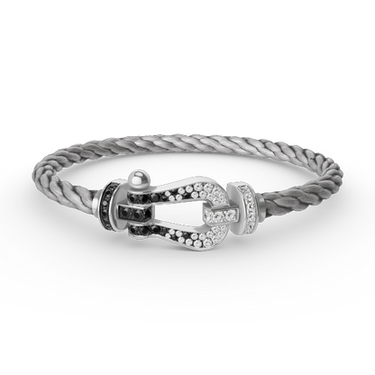 [ECHO ]FORCE LARGE HORSESHOE BLACK WHITE DIAMOND BRACELET SILVER