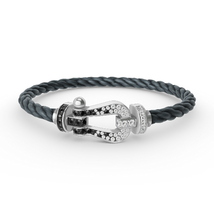 [ECHO ]FORCE LARGE HORSESHOE BLACK WHITE DIAMOND BRACELET SILVER