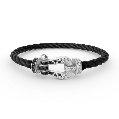 [ECHO ]FORCE LARGE HORSESHOE BLACK WHITE DIAMOND BRACELET SILVER