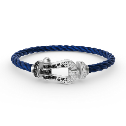 [ECHO ]FORCE LARGE HORSESHOE BLACK WHITE DIAMOND BRACELET SILVER
