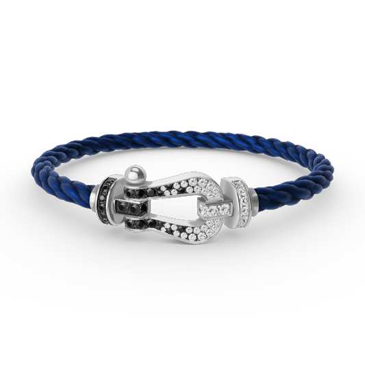 [ECHO ]FORCE LARGE HORSESHOE BLACK WHITE DIAMOND BRACELET SILVER