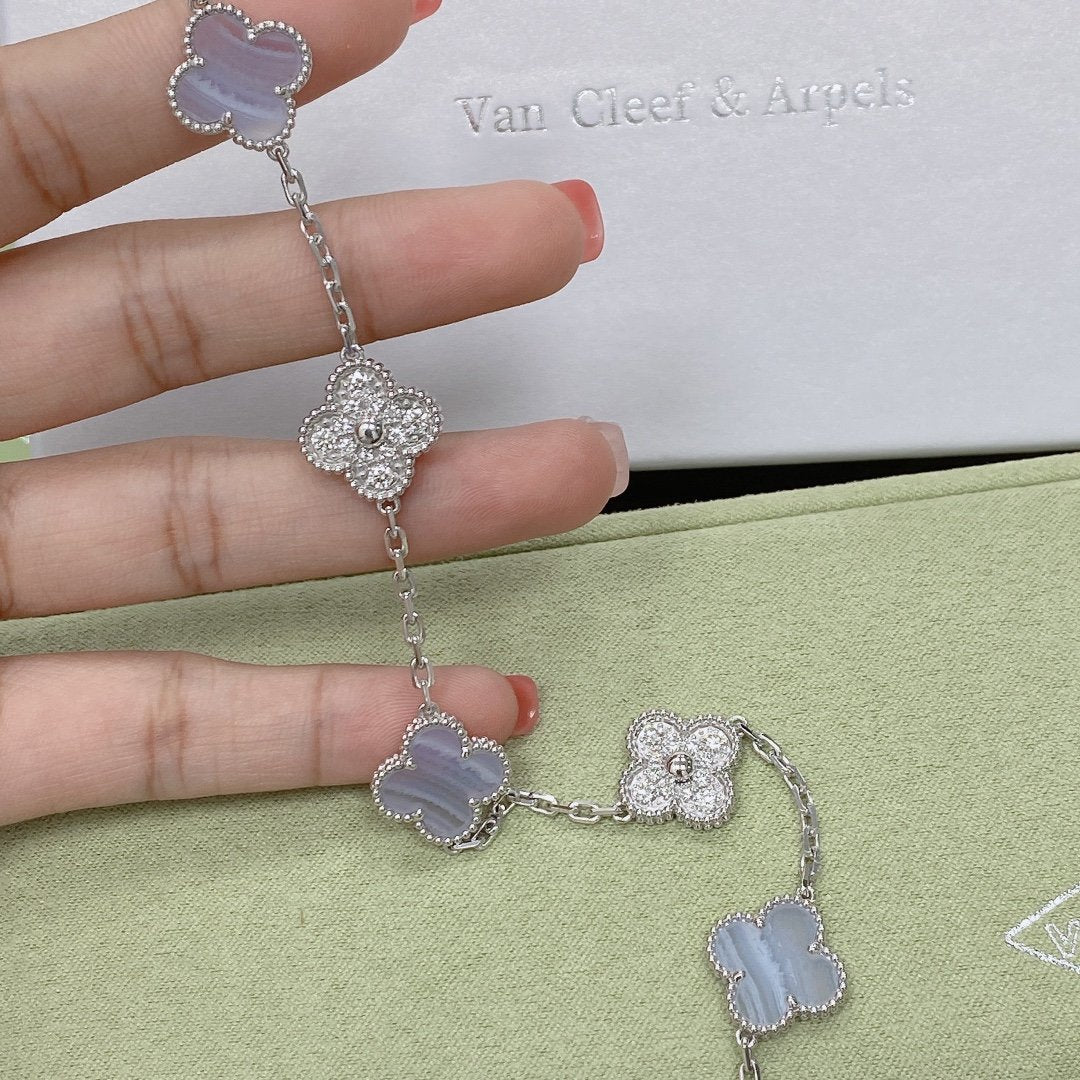 [ECHO ]CLOVER  5 MOTIF DIAMOND PURPLE CHALCEDONY BRACELET SILVER