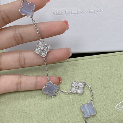 [ECHO ]CLOVER  5 MOTIF DIAMOND PURPLE CHALCEDONY BRACELET SILVER