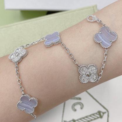 [ECHO ]CLOVER  5 MOTIF DIAMOND PURPLE CHALCEDONY BRACELET SILVER