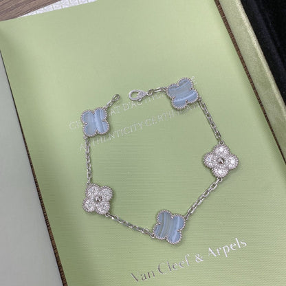 [ECHO ]CLOVER  5 MOTIF DIAMOND PURPLE CHALCEDONY BRACELET SILVER