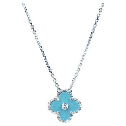 [ECHO ]CLOVER 15MM DIAMOND SVRES PORCELAIN  NECKLACE SILVER