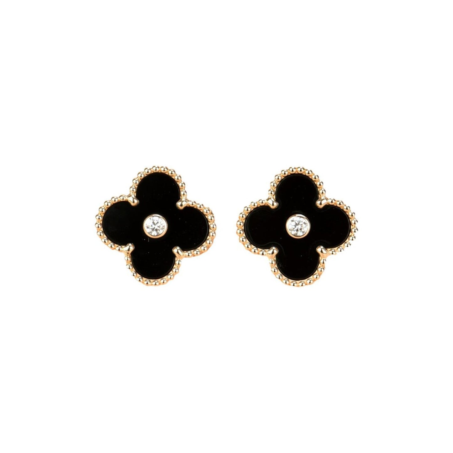 [ECHO ]CLOVER MEDIUM 1 MOTIFS ONYX DIAMOND EARRINGS