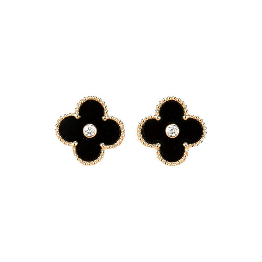 [ECHO ]CLOVER MEDIUM 1 MOTIFS ONYX DIAMOND EARRINGS