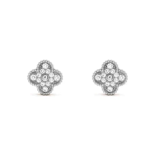 [ECHO ]CLOVER 1 MOTIFS DIAMOND STUD EARRINGS SILVER