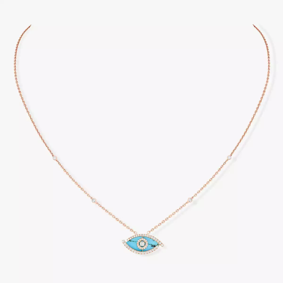 [ECHO]Lucky Eye Diamond Necklace in Rose Gold and Turquoise