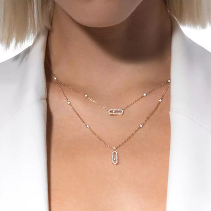 [ECHO]2 Rows Rose Gold Diamond Pave_ Necklace Move Uno