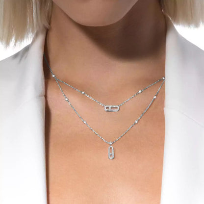 [ECHO]2 Rows Rose Gold Diamond Pave_ Necklace Move Uno
