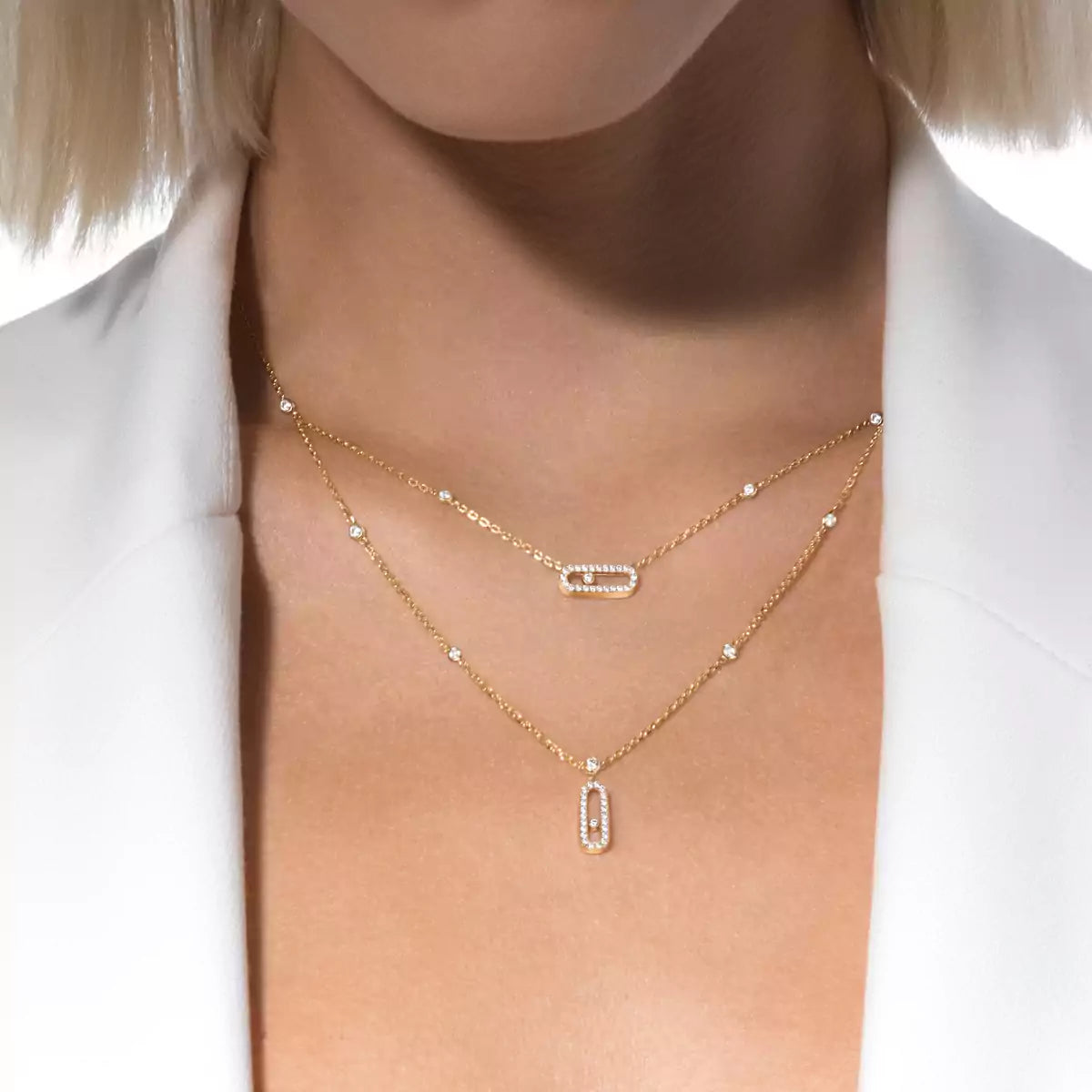 [ECHO]2 Rows Rose Gold Diamond Pave_ Necklace Move Uno
