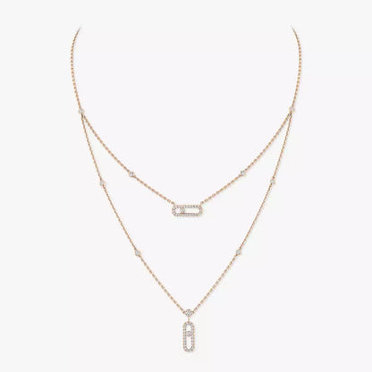 [ECHO]2 Rows Rose Gold Diamond Pave_ Necklace Move Uno