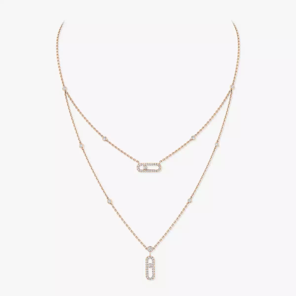 [ECHO]2 Rows Rose Gold Diamond Pave_ Necklace Move Uno