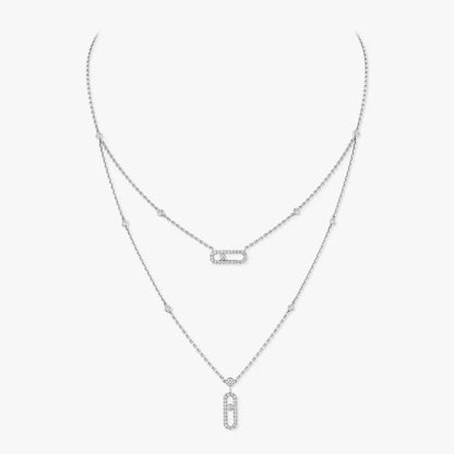[ECHO]2 Rows Rose Gold Diamond Pave_ Necklace Move Uno