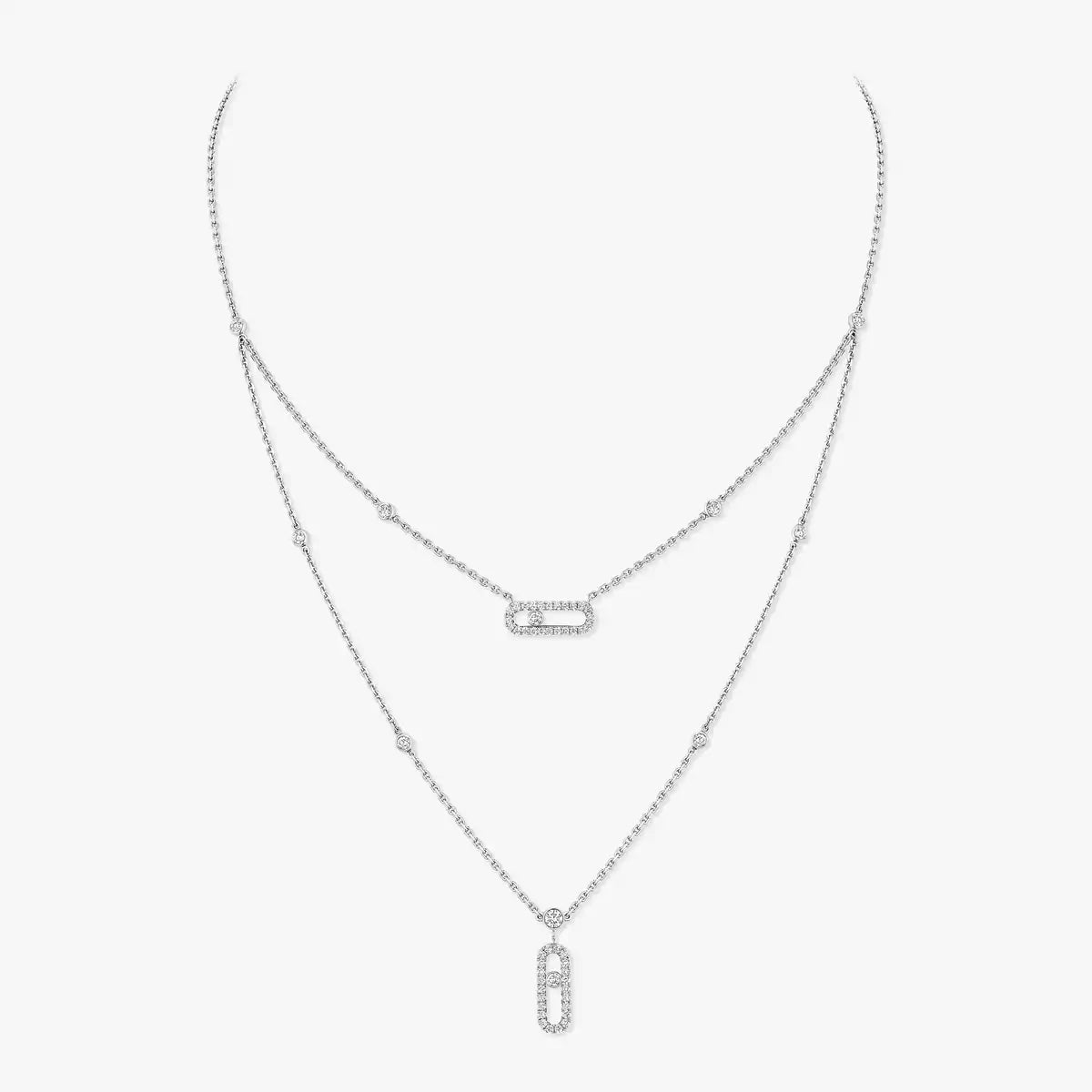 [ECHO]2 Rows Rose Gold Diamond Pave_ Necklace Move Uno