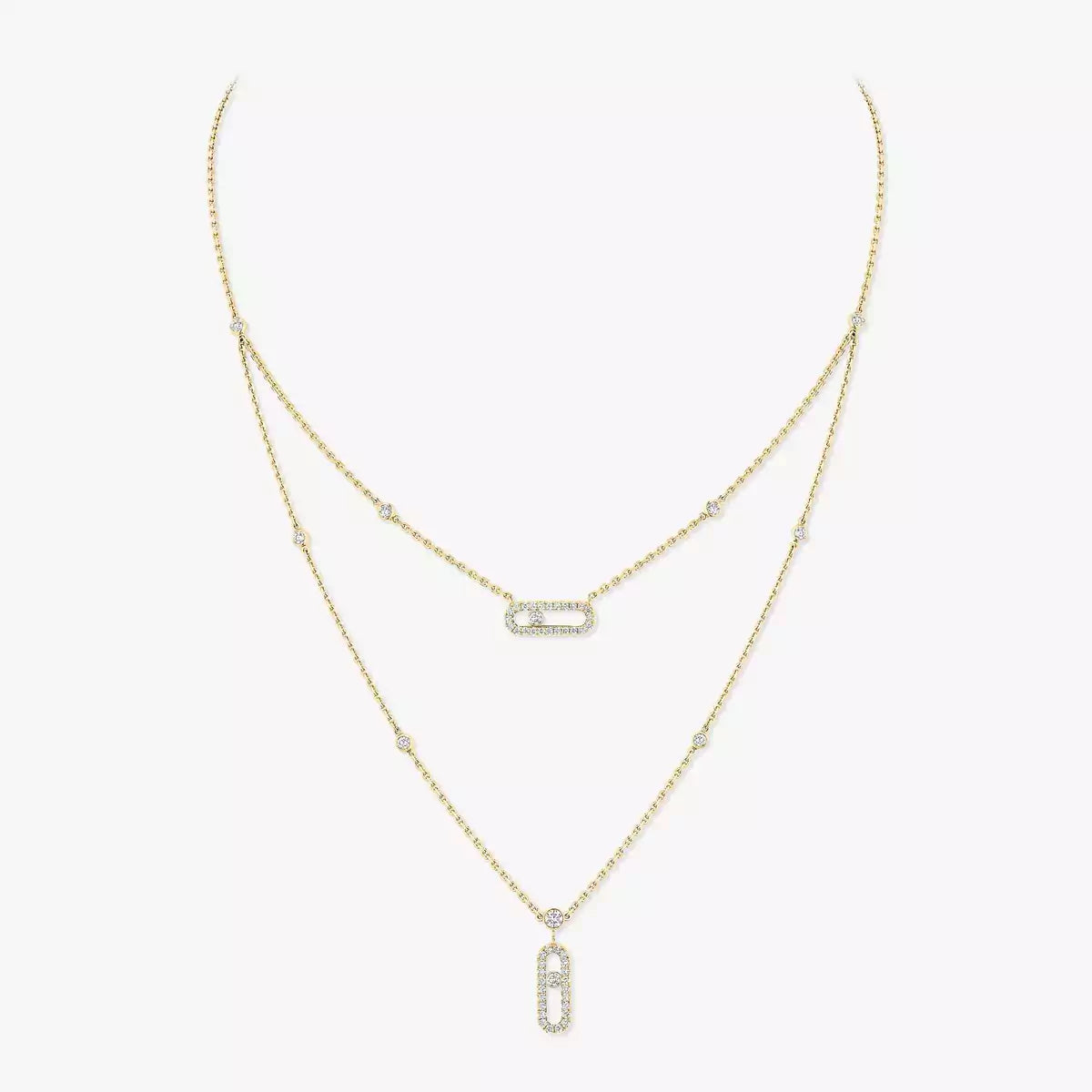 [ECHO]2 Rows Rose Gold Diamond Pave_ Necklace Move Uno