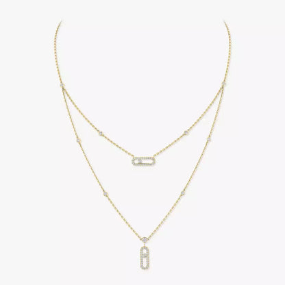 [ECHO]2 Rows Rose Gold Diamond Pave_ Necklace Move Uno