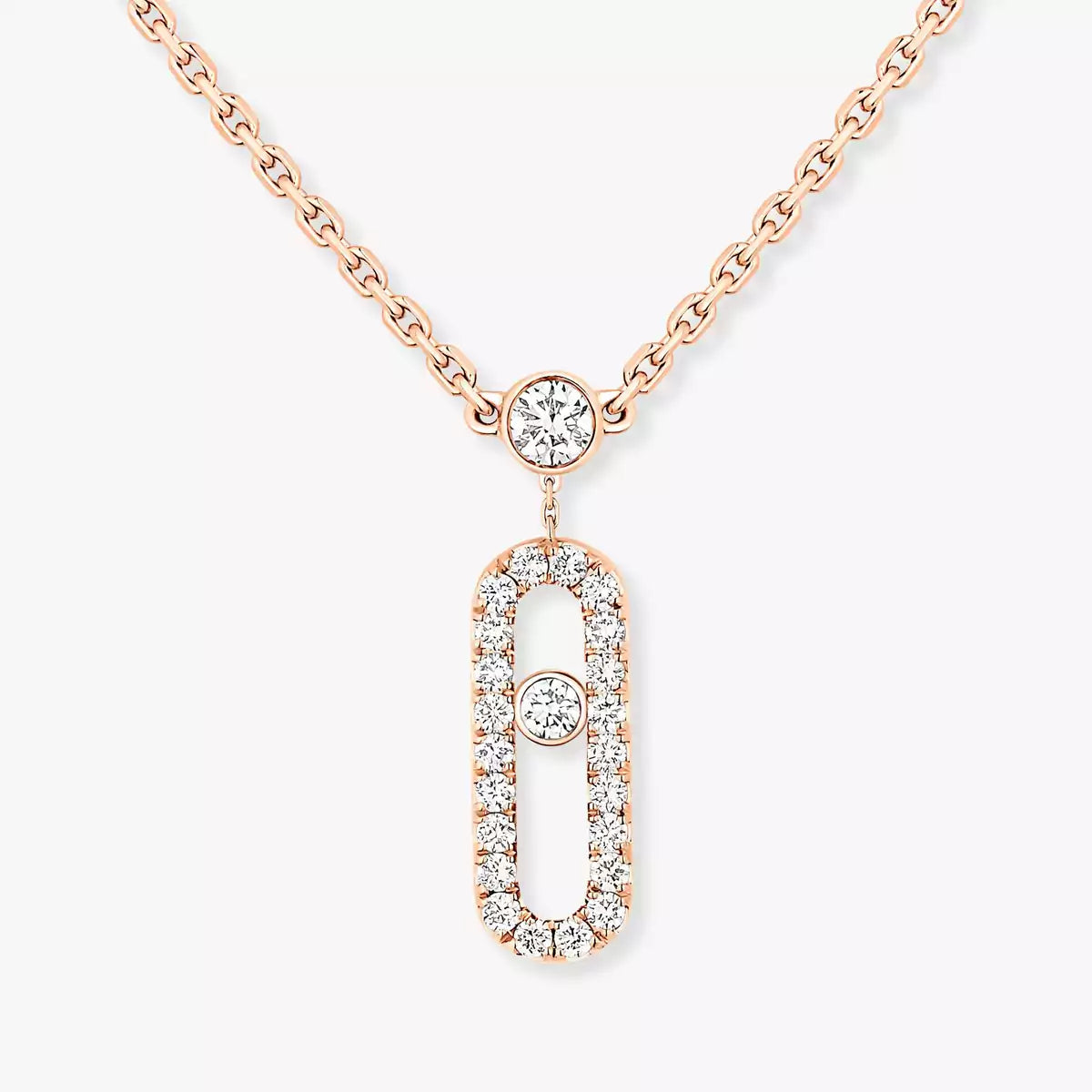 [ECHO]2 Rows Rose Gold Diamond Pave_ Necklace Move Uno